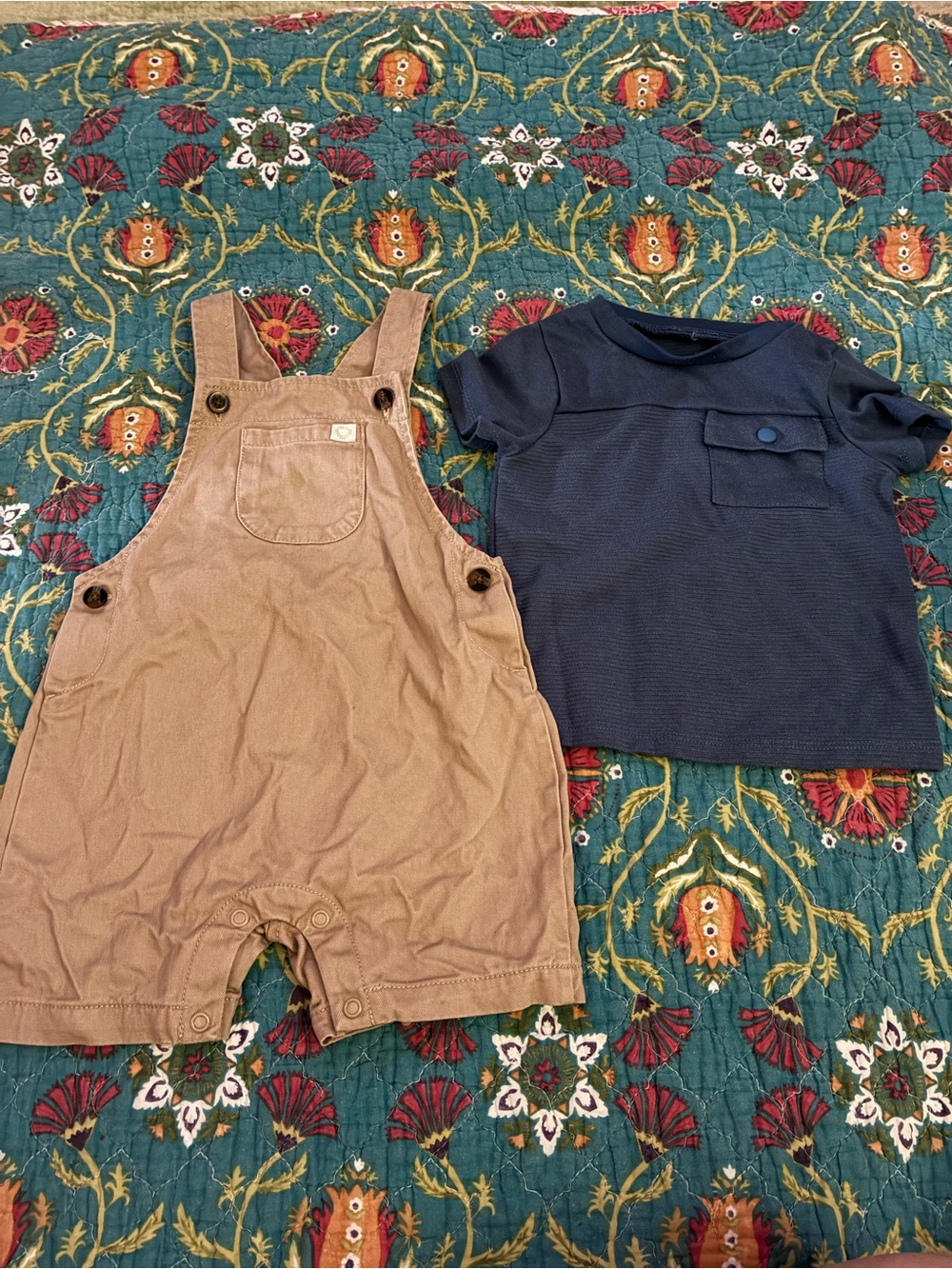 Carter's Navy Tee with Tan Overalls